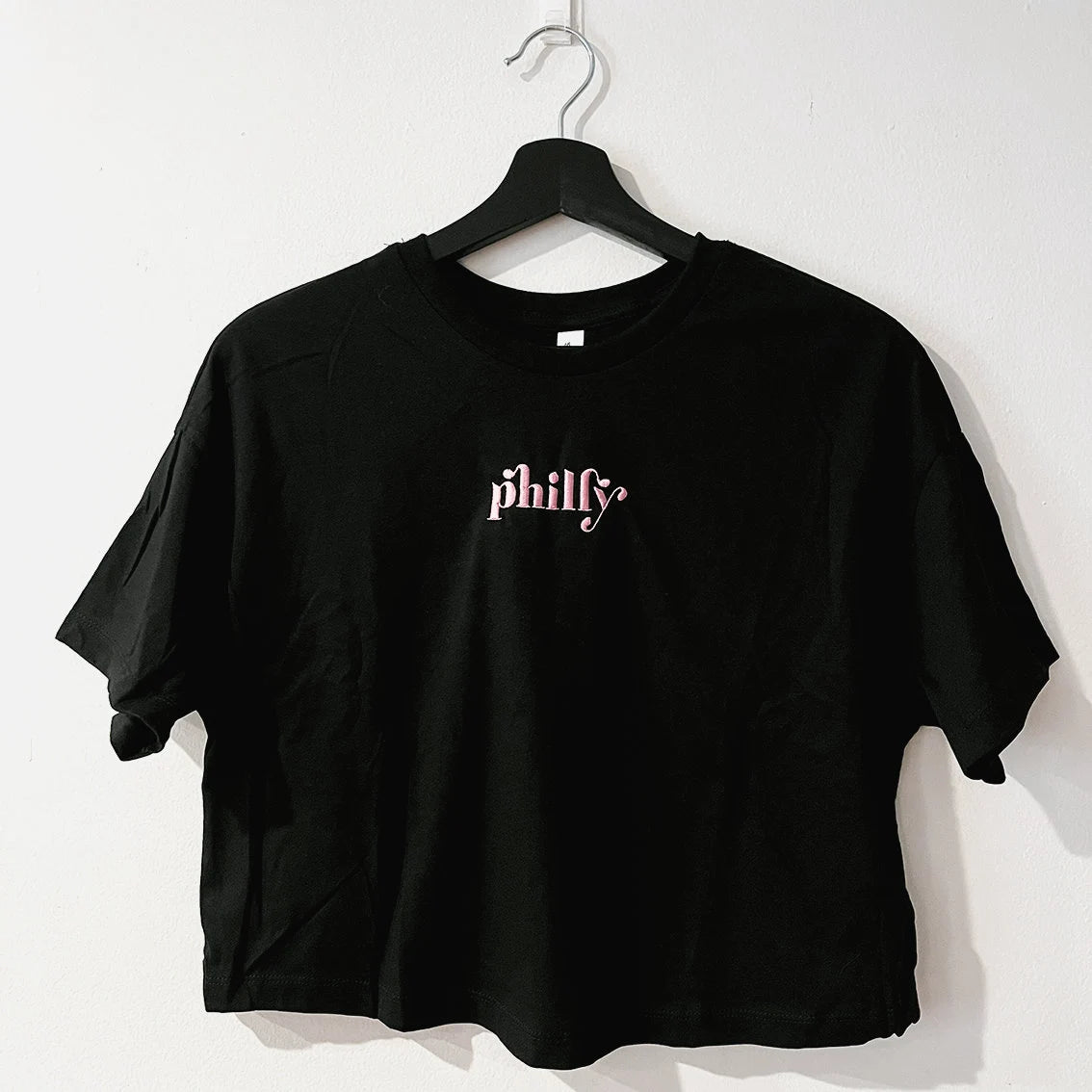 Embroidered Black Cropped Top