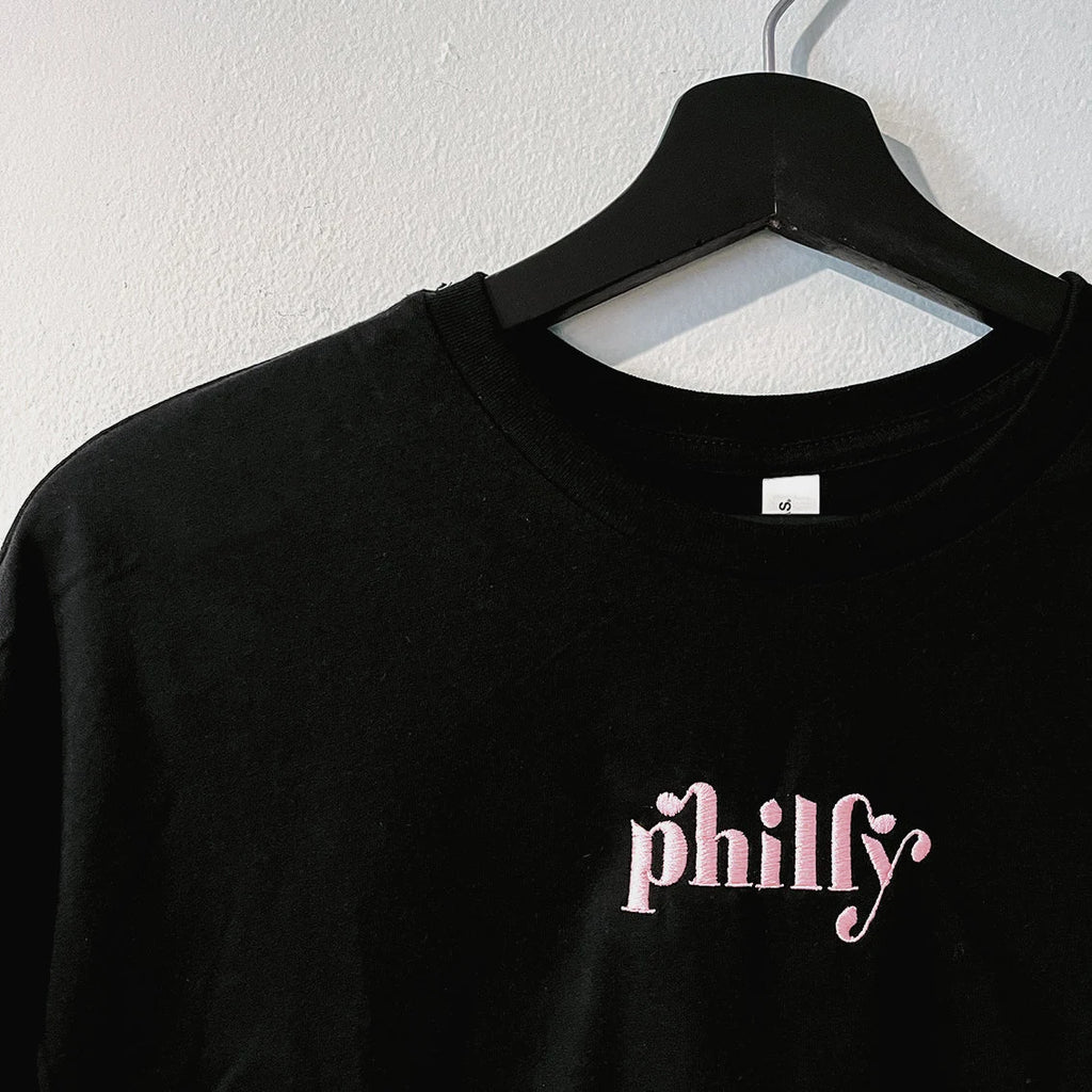 Embroidered Black Cropped Top