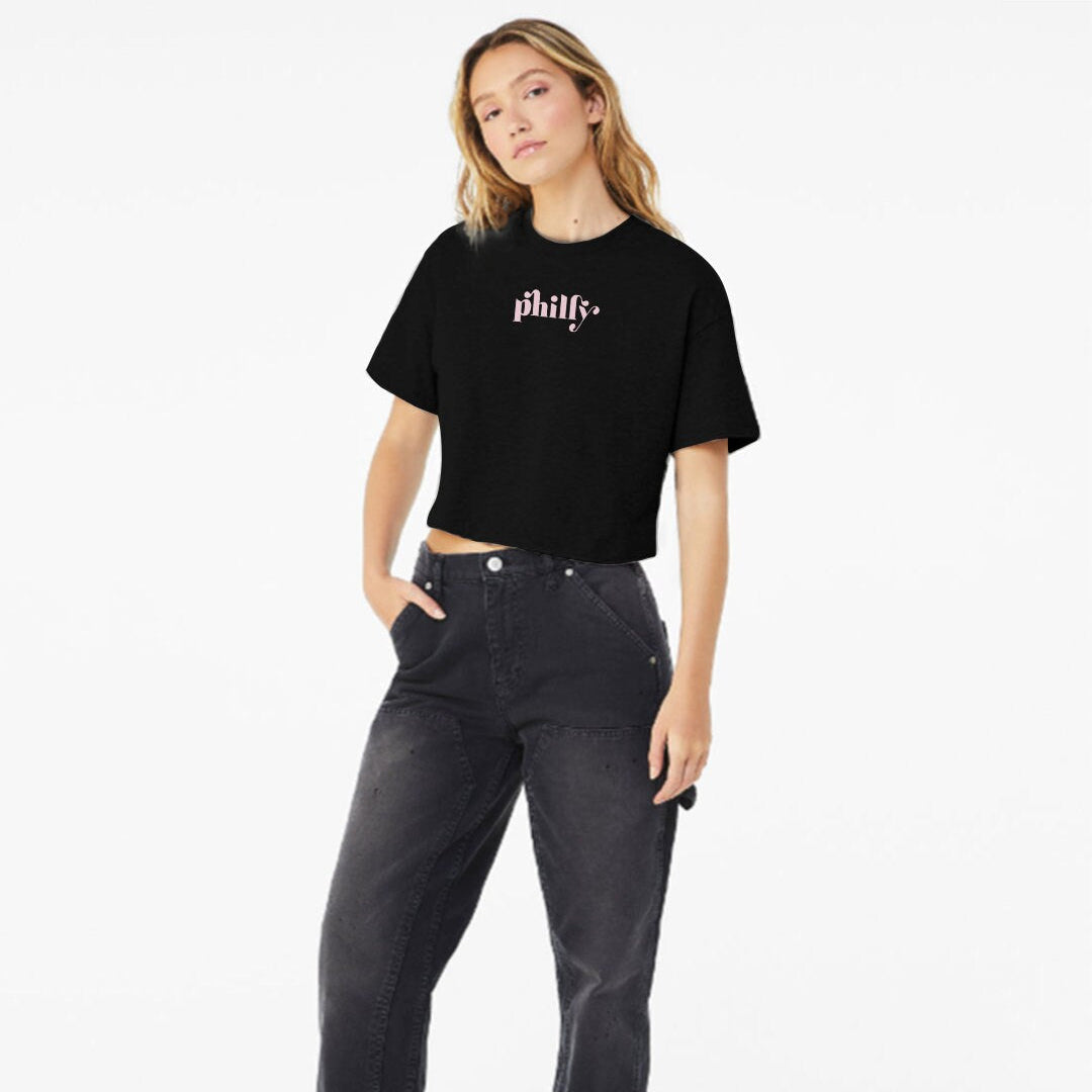Embroidered Black Cropped Top
